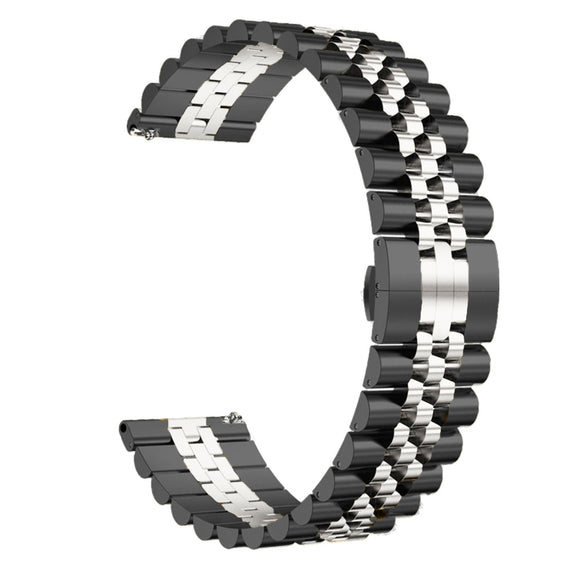 22mm Five-bead Stainless Steel Watch Band (Black Silver)