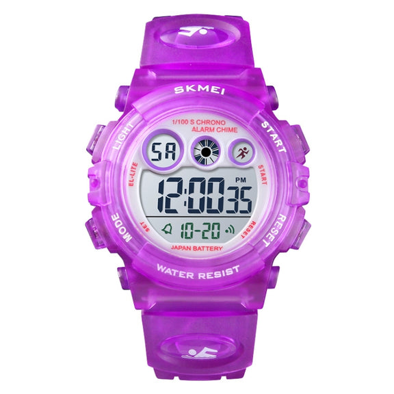 SKMEI 1451 LED Digital Stopwatch Chronograph Luminous Children Sports Electronic Watch(Transparent Purple)