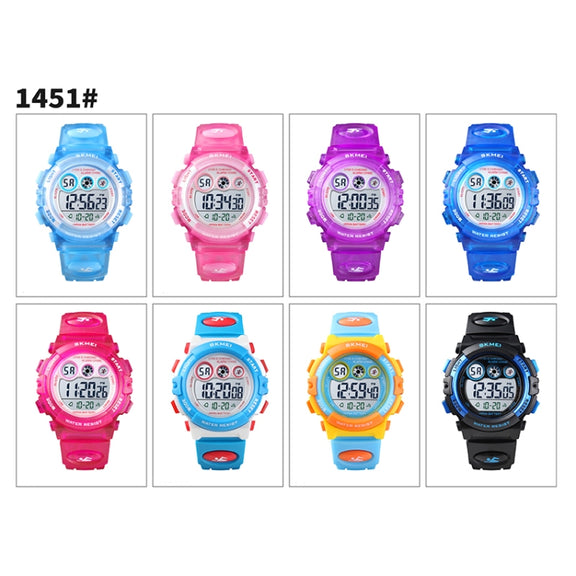 SKMEI 1451 LED Digital Stopwatch Chronograph Luminous Children Sports Electronic Watch(White Shell Blue Circle)