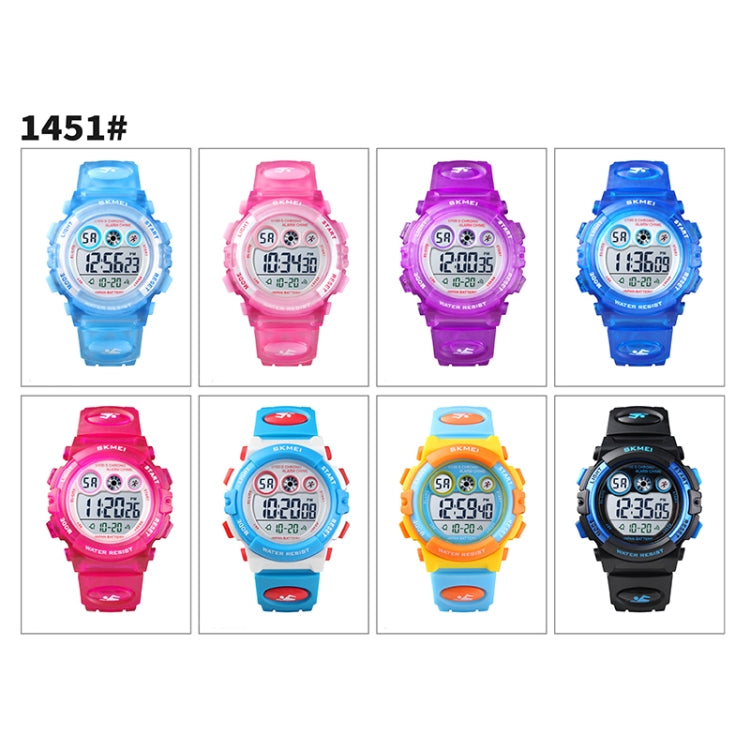 SKMEI 1451 LED Digital Stopwatch Chronograph Luminous Children Sports Electronic Watch(White Shell Blue Circle)
