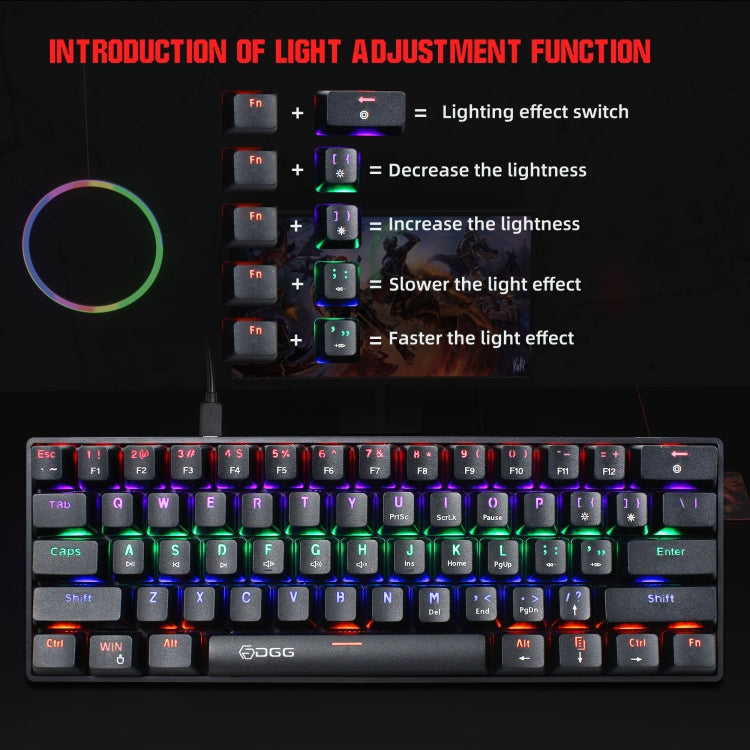 HXSJ V900 61 Keys Cool Lighting Effect Mechanical Wired Keyboard(Black) - free shipping - PMC Jewellery - Order now!