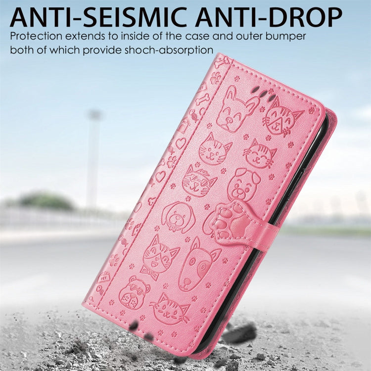 For Doogee N40 Pro Cat and Dog Embossed Horizontal Flip Phone Leather Case with Holder & Card Slot & Wallet & Lanyard(Pink)