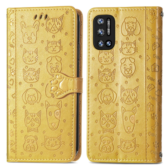 For Doogee N40 Pro Cat and Dog Embossed Horizontal Flip Phone Leather Case with Holder & Card Slot & Wallet & Lanyard(Yellow)