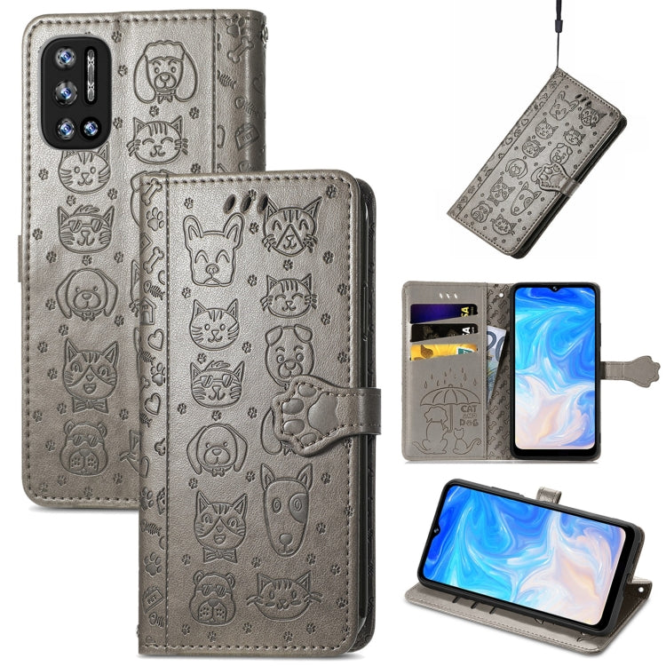 For Doogee N40 Pro Cat and Dog Embossed Horizontal Flip Phone Leather Case with Holder & Card Slot & Wallet & Lanyard(Grey) - More Brand by PMC TechLife | Online Shopping South Africa | PMC TechLife | Buy Now Pay Later Mobicred