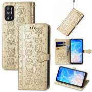 For Doogee N40 Pro Cat and Dog Embossed Horizontal Flip Phone Leather Case with Holder & Card Slot & Wallet & Lanyard(Gold)