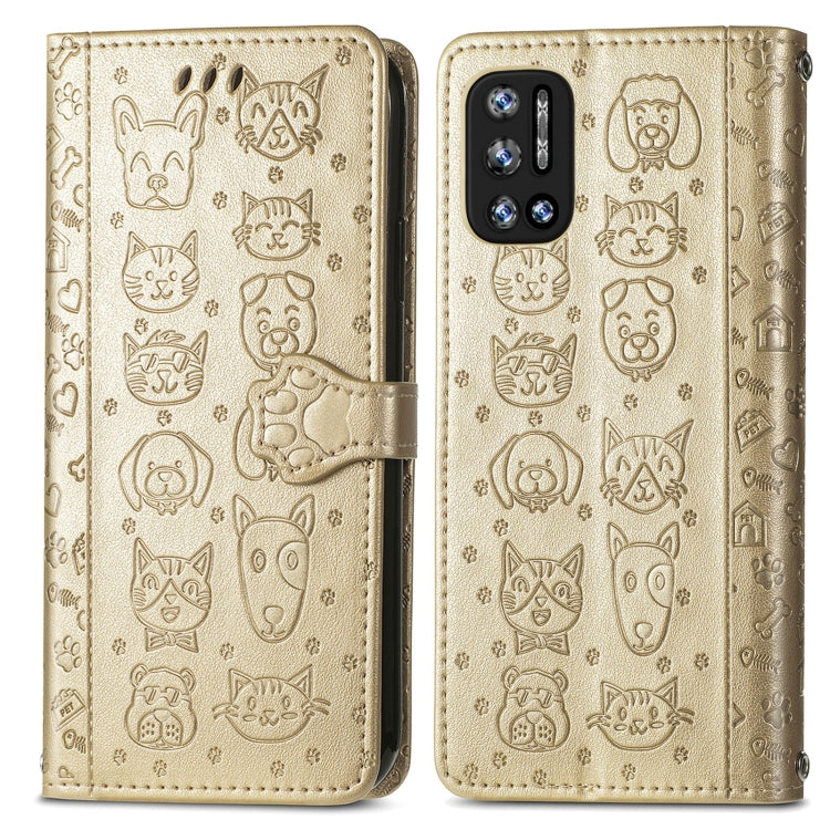 For Doogee N40 Pro Cat and Dog Embossed Horizontal Flip Phone Leather Case with Holder & Card Slot & Wallet & Lanyard(Gold)