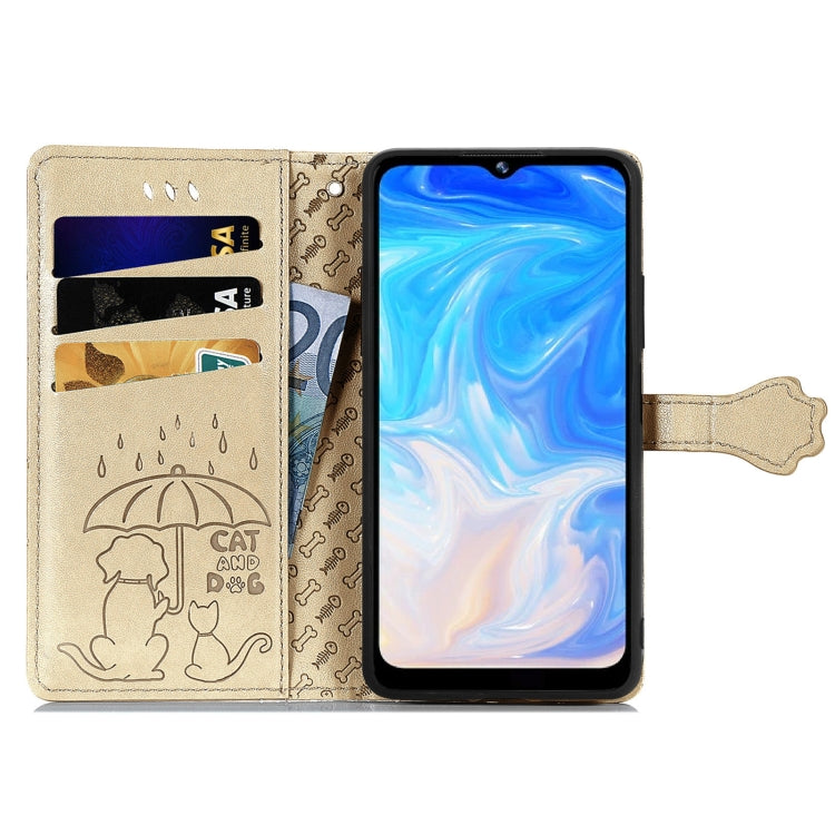 For Doogee N40 Pro Cat and Dog Embossed Horizontal Flip Phone Leather Case with Holder & Card Slot & Wallet & Lanyard(Gold) - More Brand by PMC TechLife | Online Shopping South Africa | PMC TechLife | Buy Now Pay Later Mobicred