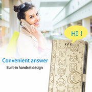 For Doogee N40 Pro Cat and Dog Embossed Horizontal Flip Phone Leather Case with Holder & Card Slot & Wallet & Lanyard(Gold)