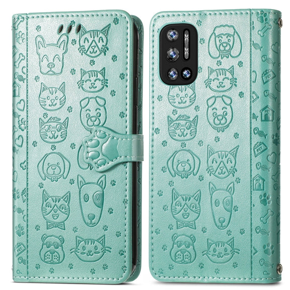 For Doogee N40 Pro Cat and Dog Embossed Horizontal Flip Phone Leather Case with Holder & Card Slot & Wallet & Lanyard(Green)