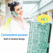 For Doogee N40 Pro Cat and Dog Embossed Horizontal Flip Phone Leather Case with Holder & Card Slot & Wallet & Lanyard(Green)