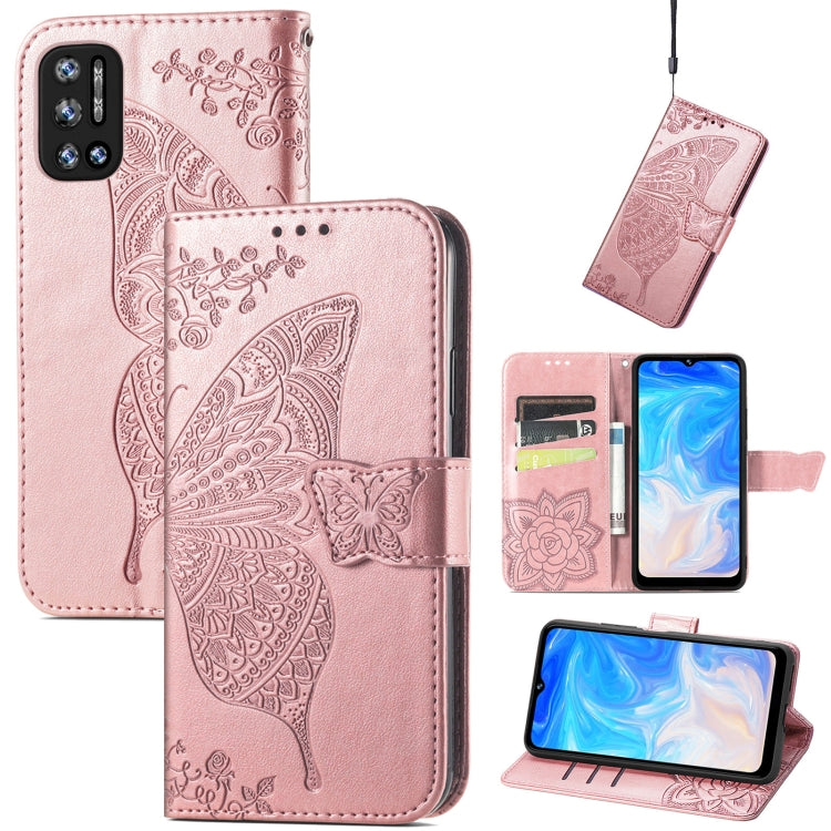For DOOGEE N40 Pro Butterfly Love Flowers Embossed Horizontal Flip Leather Case with Holder & Card Slots & Wallet & Lanyard(Rose Gold) - More Brand by PMC TechLife | Online Shopping South Africa | PMC TechLife | Buy Now Pay Later Mobicred
