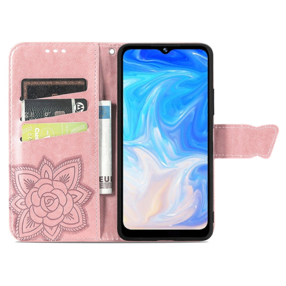 For DOOGEE N40 Pro Butterfly Love Flowers Embossed Horizontal Flip Leather Case with Holder & Card Slots & Wallet & Lanyard(Rose Gold)