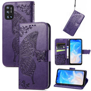 For DOOGEE N40 Pro Butterfly Love Flowers Embossed Horizontal Flip Leather Case with Holder & Card Slots & Wallet & Lanyard(Dark Purple)