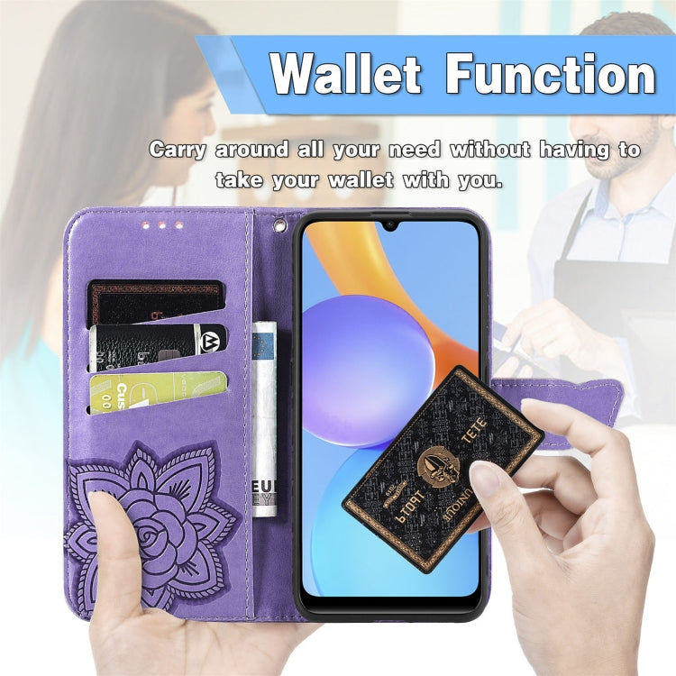 For DOOGEE N40 Pro Butterfly Love Flowers Embossed Horizontal Flip Leather Case with Holder & Card Slots & Wallet & Lanyard(Dark Purple) - More Brand by PMC TechLife | Online Shopping South Africa | PMC TechLife | Buy Now Pay Later Mobicred