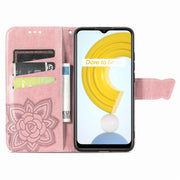 For OPPO Realme C21Y Butterfly Love Flowers Embossed Horizontal Flip Leather Case with Holder & Card Slots & Wallet & Lanyard(Rose Gold)