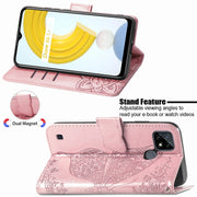 For OPPO Realme C21Y Butterfly Love Flowers Embossed Horizontal Flip Leather Case with Holder & Card Slots & Wallet & Lanyard(Rose Gold)