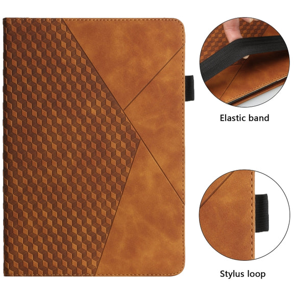 For OPPO Realme Pad Rhombus Skin Feel Horizontal Flip Tablet Leather Case with Card Slots & Holder(Brown)