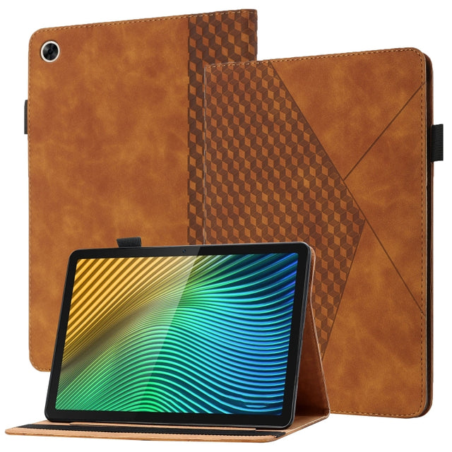 For OPPO Realme Pad Rhombus Skin Feel Horizontal Flip Tablet Leather Case with Card Slots & Holder(Brown)