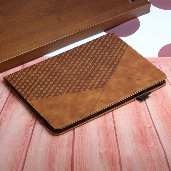 For OPPO Realme Pad Rhombus Skin Feel Horizontal Flip Tablet Leather Case with Card Slots & Holder(Brown)
