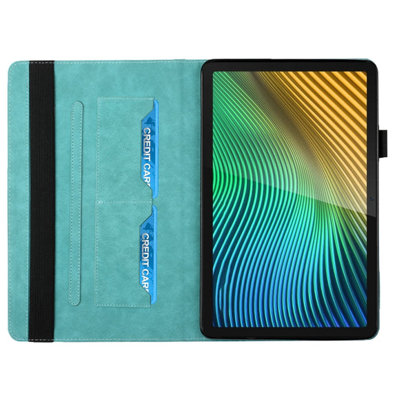 For OPPO Realme Pad Rhombus Skin Feel Horizontal Flip Tablet Leather Case with Card Slots & Holder(Lake Blue)