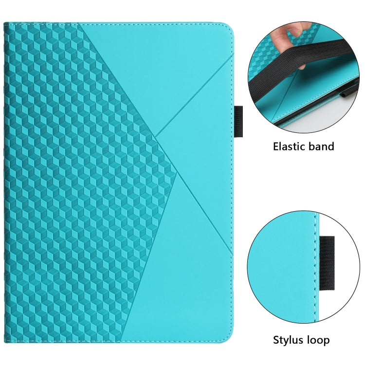 For OPPO Realme Pad Rhombus Skin Feel Horizontal Flip Tablet Leather Case with Card Slots & Holder(Lake Blue)
