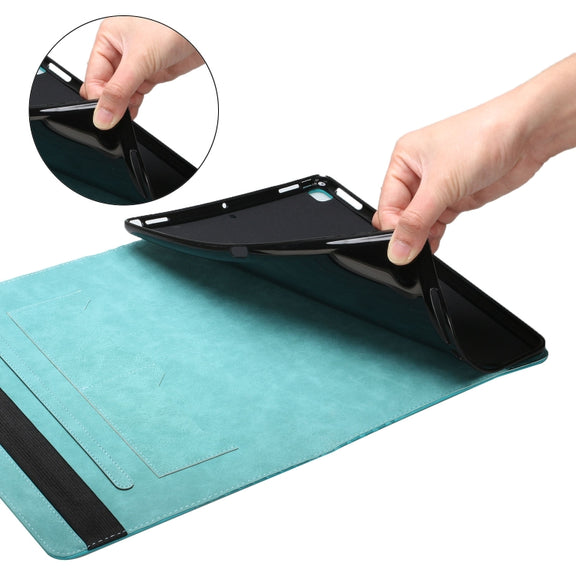 For OPPO Realme Pad Rhombus Skin Feel Horizontal Flip Tablet Leather Case with Card Slots & Holder(Lake Blue)