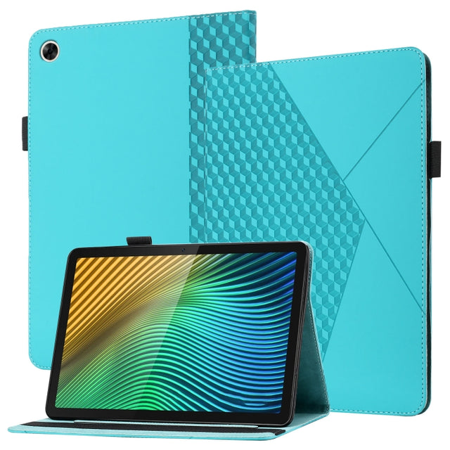 For OPPO Realme Pad Rhombus Skin Feel Horizontal Flip Tablet Leather Case with Card Slots & Holder(Lake Blue)
