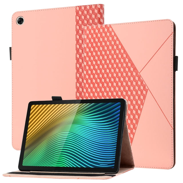 For OPPO Realme Pad Rhombus Skin Feel Horizontal Flip Tablet Leather Case with Card Slots & Holder(Rose Gold)