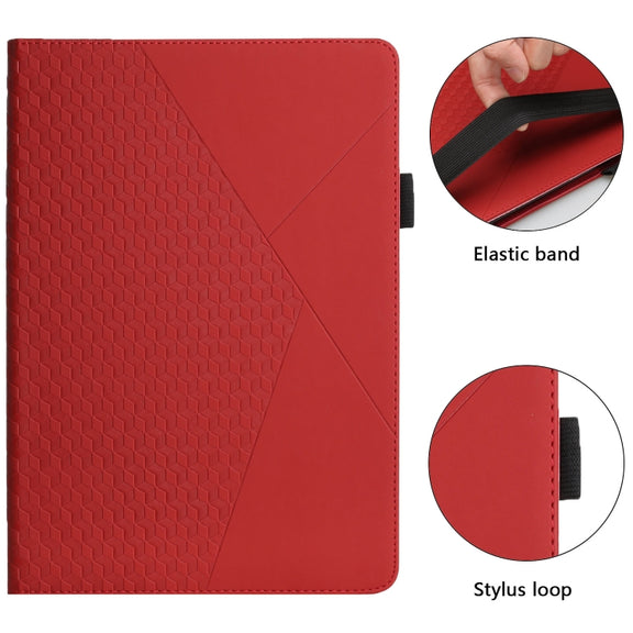 For OPPO Realme Pad Rhombus Skin Feel Horizontal Flip Tablet Leather Case with Card Slots & Holder(Red)