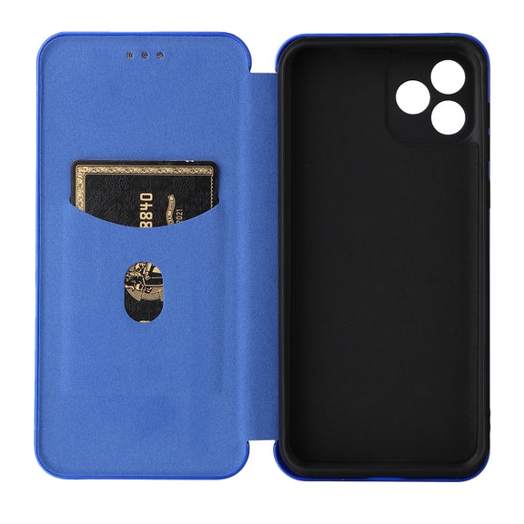 For Blackview Oscal C20 Carbon Fiber Texture Horizontal Flip Leather Phone Case with Card Slot(Blue)