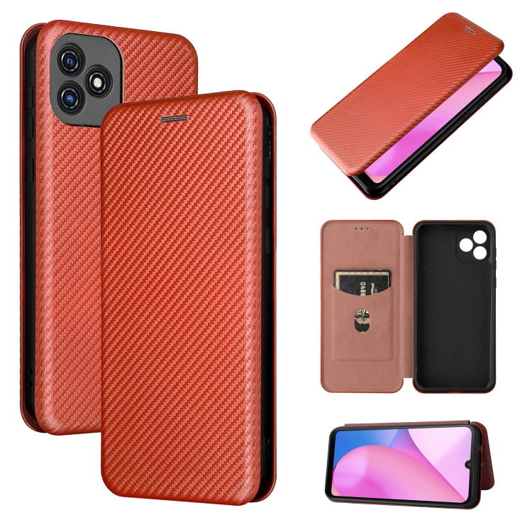 For Blackview Oscal C20 Carbon Fiber Texture Horizontal Flip Leather Phone Case with Card Slot(Brown) - More Brand by PMC TechLife | Online Shopping South Africa | PMC TechLife
