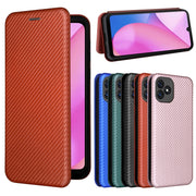 For Blackview Oscal C20 Carbon Fiber Texture Horizontal Flip Leather Phone Case with Card Slot(Brown)