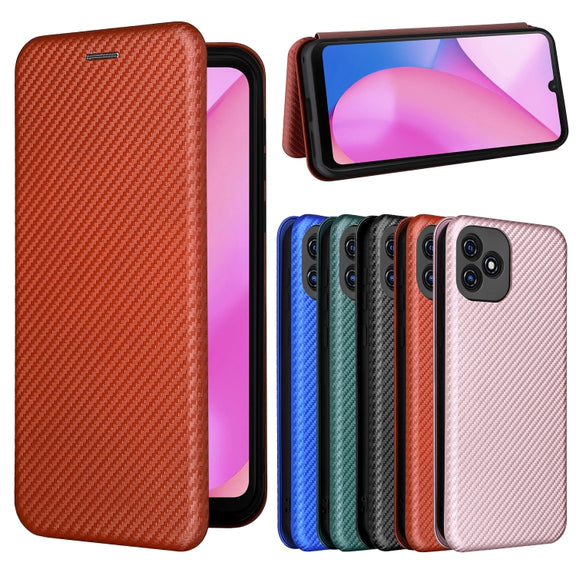 For Blackview Oscal C20 Carbon Fiber Texture Horizontal Flip Leather Phone Case with Card Slot(Brown)