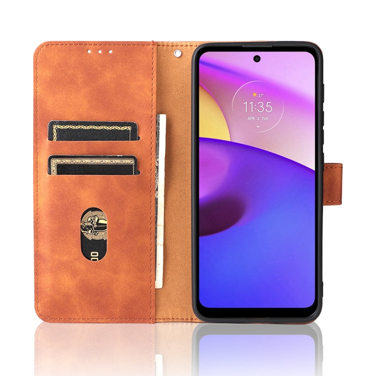 For Motorola Moto E20 / E30 / E40 Skin Feel Magnetic Horizontal Flip Phone Leather Case with Holder & Card Slots & Wallet(Brown) - Motorola Cases by PMC TechLife | Online Shopping South Africa | PMC TechLife | Buy Now Pay Later Mobicred