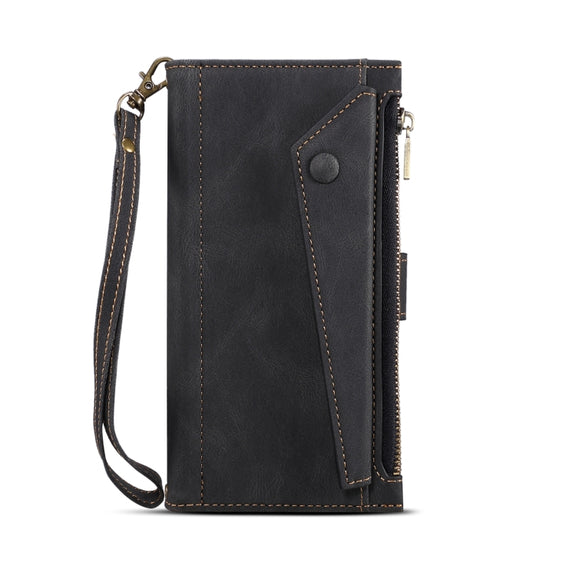 For Google Pixel 6 Retro Frosted Leather Phone Case with Holder & Card Slot & Wallet & Zipper Pocket & Lanyard(Black)