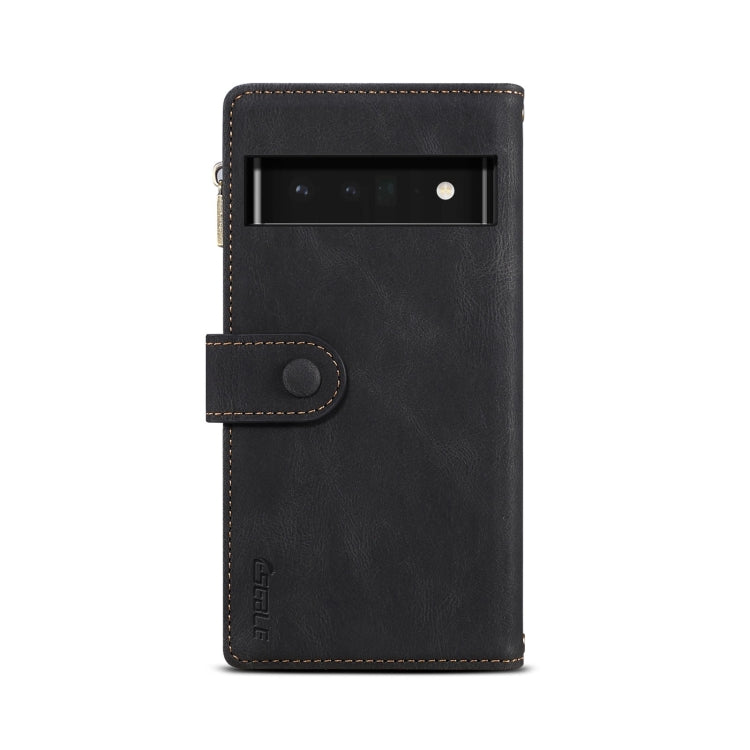 For Google Pixel 6 Retro Frosted Leather Phone Case with Holder & Card Slot & Wallet & Zipper Pocket & Lanyard(Black)