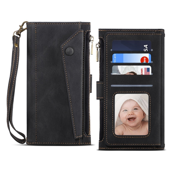 For Google Pixel 6 Retro Frosted Leather Phone Case with Holder & Card Slot & Wallet & Zipper Pocket & Lanyard(Black)