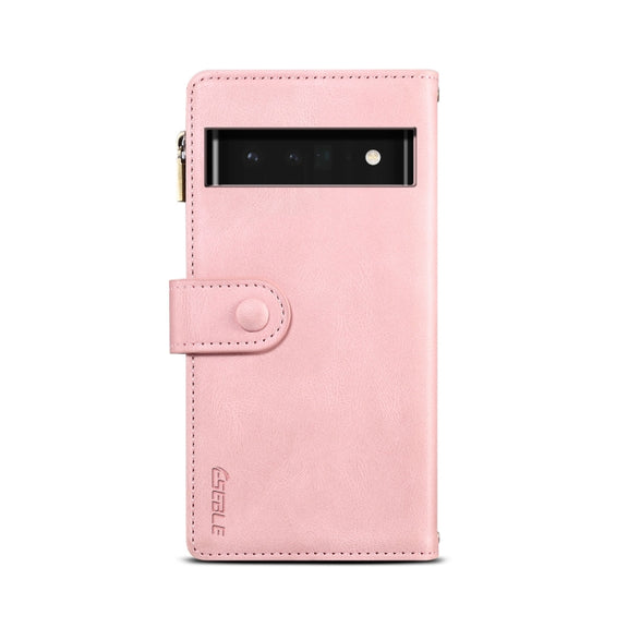 For Google Pixel 6 Retro Frosted Leather Phone Case with Holder & Card Slot & Wallet & Zipper Pocket & Lanyard(Rose Gold)
