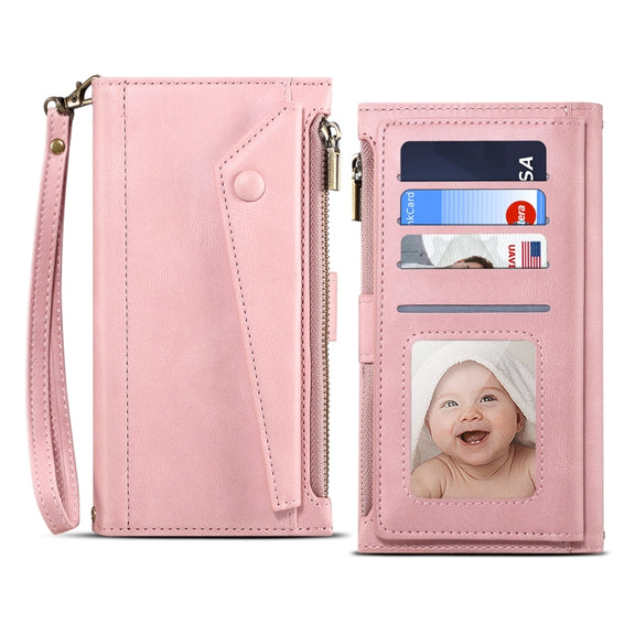 For Google Pixel 6 Retro Frosted Leather Phone Case with Holder & Card Slot & Wallet & Zipper Pocket & Lanyard(Rose Gold)