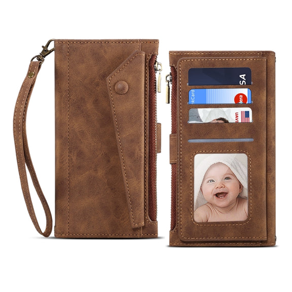 For Google Pixel 6 Pro Retro Frosted Leather Phone Case with Holder & Card Slot & Wallet & Zipper Pocket & Lanyard(Brown)