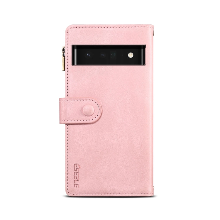 For Google Pixel 6 Pro Retro Frosted Leather Phone Case with Holder & Card Slot & Wallet & Zipper Pocket & Lanyard(Rose Gold)