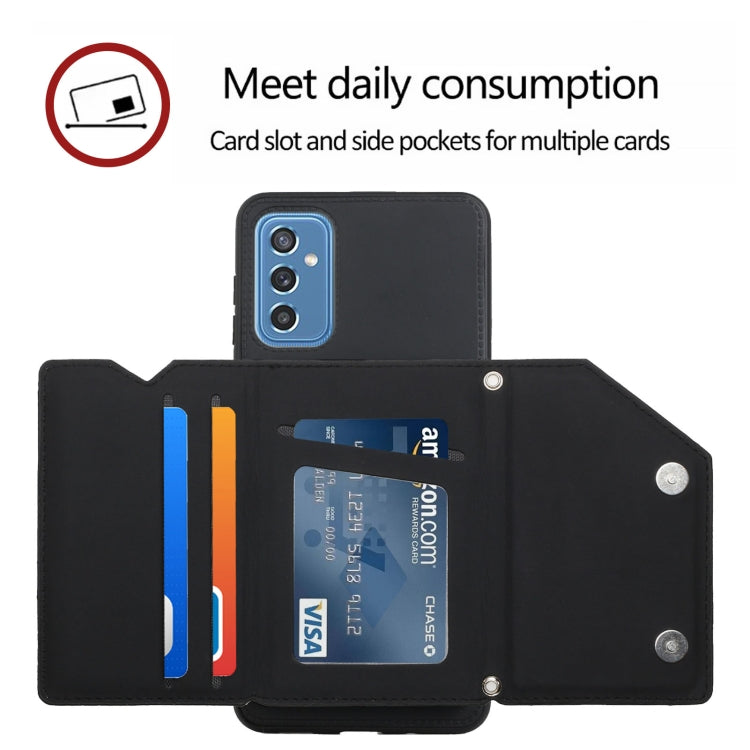 For Samsung Galaxy M52 5G Skin Feel PU + TPU + PC Back Cover Shockproof Phone Case with Card Slots & Holder & Photo Frame(Black) - Galaxy Phone Cases by PMC TechLife | Online Shopping South Africa | PMC TechLife
