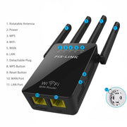 Wireless Smart WiFi Router Repeater with 4 WiFi Antennas, Plug Specification:EU Plug(Black)