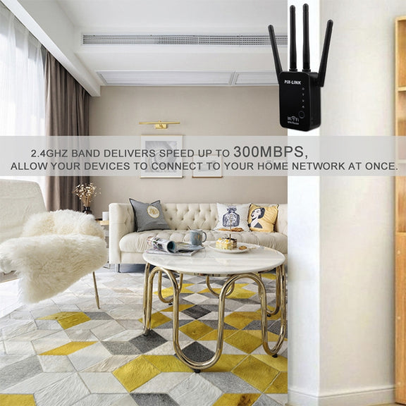 Wireless Smart WiFi Router Repeater with 4 WiFi Antennas, Plug Specification:EU Plug(Black)