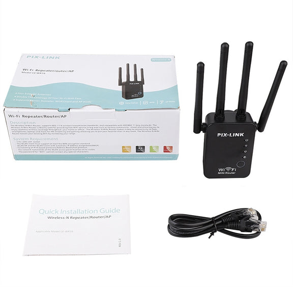 Wireless Smart WiFi Router Repeater with 4 WiFi Antennas, Plug Specification:US Plug(Black)