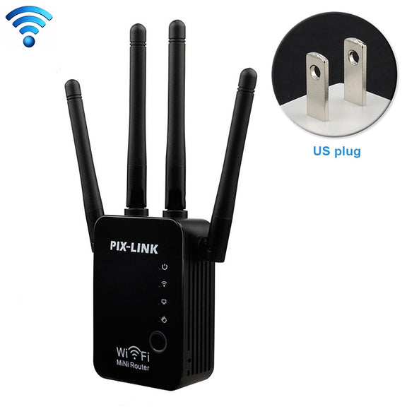 Wireless Smart WiFi Router Repeater with 4 WiFi Antennas, Plug Specification:US Plug(Black)