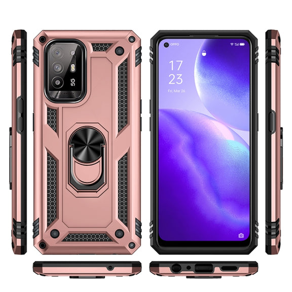 For OPPO Reno5 Z Shockproof TPU + PC Phone Protective Case with 360 Degree Rotating Holder(Rose Gold)