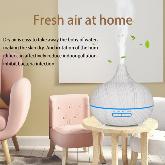 USB 400ml Wood Texture Fragrance Machine Pointed Mouth Humidifier Automatic Alcohol Sprayer with Colorful LED Light(White)