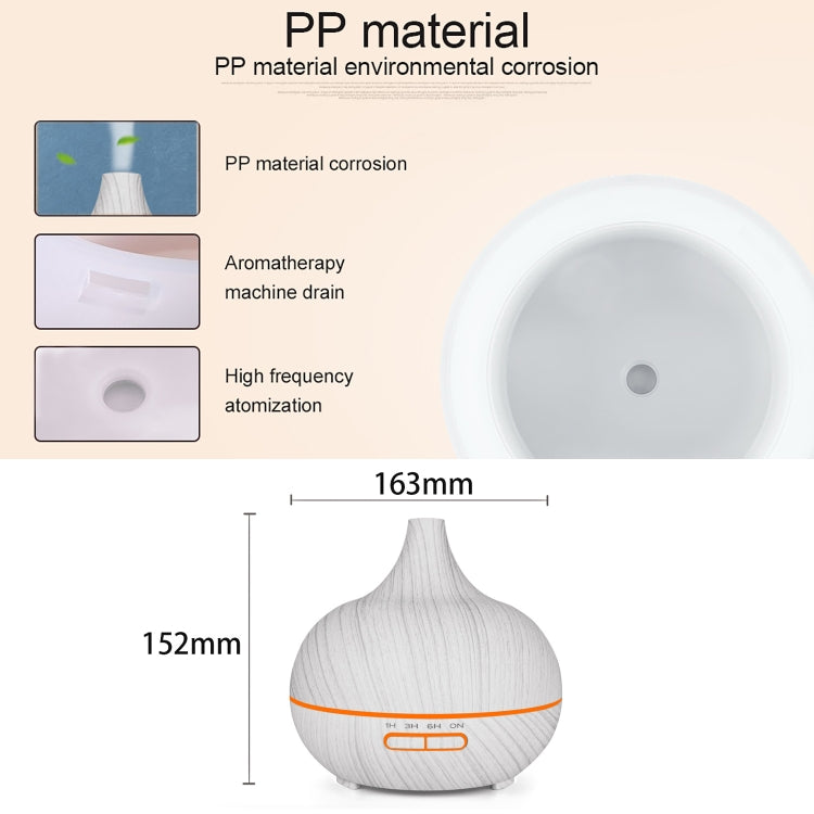 USB 400ml Wood Texture Fragrance Machine Pointed Mouth Humidifier Automatic Alcohol Sprayer with Colorful LED Light & Remote Control(White)