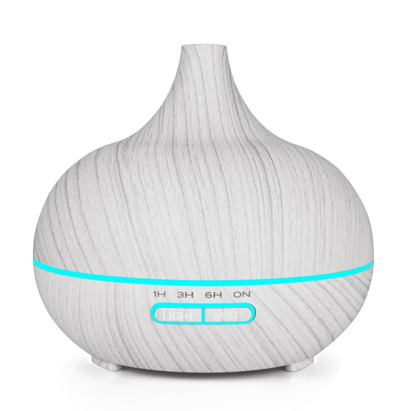 USB 400ml Wood Texture Fragrance Machine Pointed Mouth Humidifier Automatic Alcohol Sprayer with Colorful LED Light & Remote Control(White)